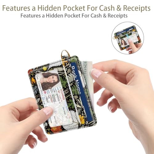 Image of Slim Minimalist Pocket Credit Card Holder Wallet Women | RFID Blocking Lightweight Thin Small Cute Card Cases, Dried Flowers