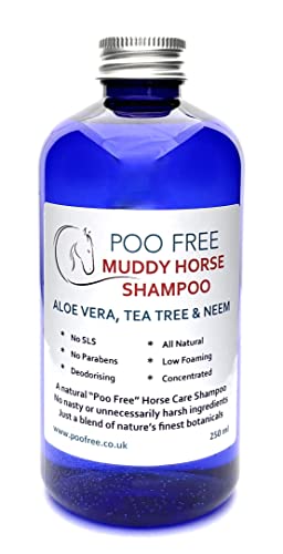 NATÜRLICHES SCHLAMMIGES PFERDESHAMPOO - Mit ALOE VERA,TEEBAUM & NEEM - 250ml - von POO FREE. Konzentriert, Beruhigt, Hydratisiert, Lindert Juckreiz Cover