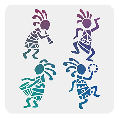 FINGERINSPIRE Pochoir Tribal Africain 30x30cm Modèle de Pochoir Peinture Murale Tribale Réutilisable Blanc Kokopelli Pochoir Peinture Sur Papier Toile Bois...