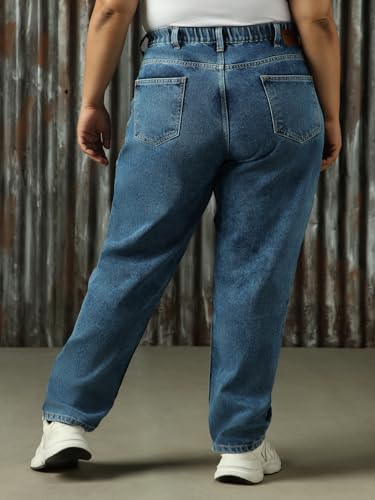 Image of High Star Women Cotton Washed Mom Fit Casual High-Rise Jeans