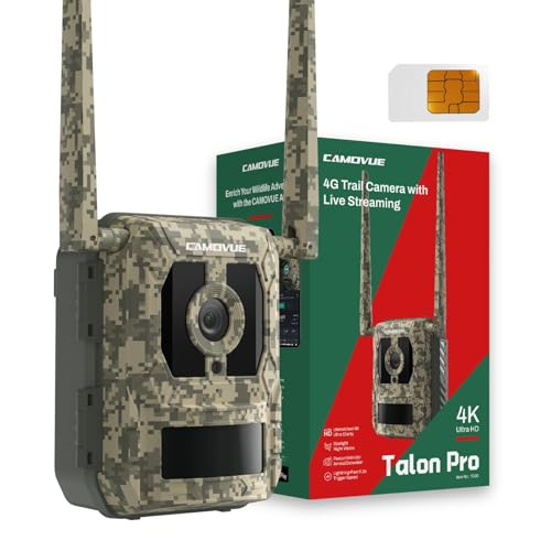 CAMOVUE Fototrappola 4G LTE con SIM, 4K + Video in Diretta, Visione Notturna Starlight, LED...