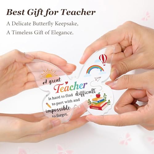 Image of Gifzy Teacher Appreciation Gifts for Women, Unique Butterfly Acrylic Plaque Desk Decor, Cute Teacher Birthday Christmas Gift, Teacher Daycare Preschool Kindergarten Gifts, 5 x 5 x 0.5 inches