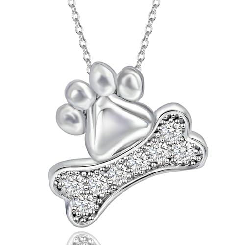 925 Sterling Silver Cute Paw Print Pendant Necklace for Women Dog Bone Necklace Cat Pet Paw Puppy Gifts for Dog Pet Lover Paw Animal Jewelry 18 inches Birthday Party