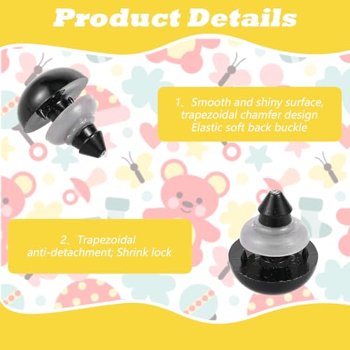 Giantree 100pcs 15mm Upgraded Safety Eyes for Crocheting 15mm Black Plastic Safety Eyes Crafts Safety Eyes with Washers for Amigurumi Crochet Bears Stuffed Animals Doll Making - Image 3