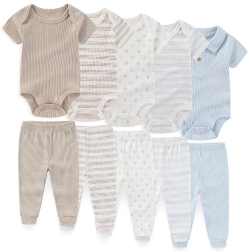 Image of JELYLOVE Unisex Baby Boy Girl Bodysuits And Pants Sets 10 pack Cotton Casual New born Clothes Comfort Infant Outfit