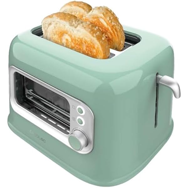 Cecotec Toster pionowy RetroVision Green, 700W mocy, 2 bardzo szerokie gniazda, Unikalna konstrukcja wyświetlacza, Kontrola prażenia, Konstrukcja Retro, Osłona przeciwpyłowa