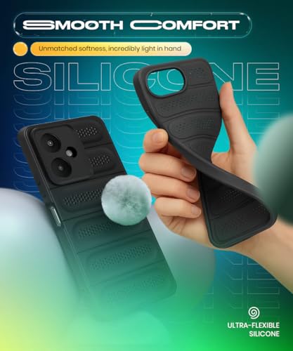 Image of WOW IMAGINE Ultimate Silicone Back Cover Case for Mi Redmi 13C 5G | Redmi 13C 4G | Poco M6 5G | Poco C65 | Heat Dissipation Soft TPU | 360 Camera Protection | Breathable Cooling Holes - Pitch Black
