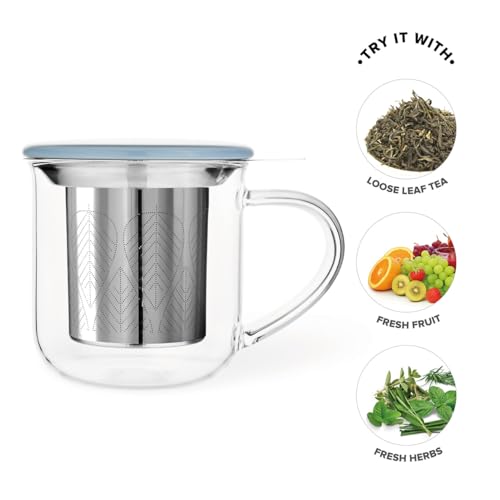 Taza de vidrio con infusor y tapa 14 oz Hazy Blue miniatura 3