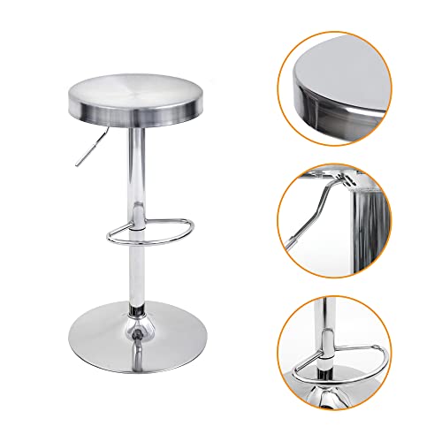 Canglong Bar Stools Modern Swivel Adjustable Height Barstool With Footrest, Stainless Steel Round Top Bar Height Barstools For Pub Bistro Kitchen Dining, Set Of 2,Silver #TOP4
