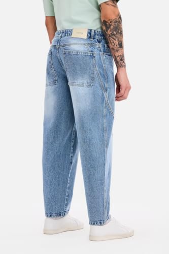 Image of SNITCH Men Jeans Streetwear | Balloon Fit Mid Rise & Acid Wash Design | 100% Cotton Breathable Fabric & Wide Leg Style for Urban Explorer & Casual Everyday Outings