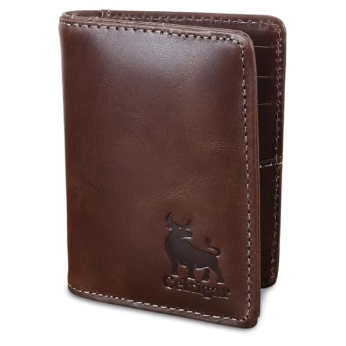 Carteira Pequena Masculina De Couro Legítimo Porta Cartões CNH Antifurto Proteção RFID (Marrom Café - Couro CBDA)