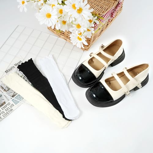 Image of YOYOU Ruffle Crew Socks Women, Frilly Socks, Girly Scalloped Lettuce
