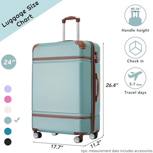 Hardshell Luggage with TSA lock, 24" Expandable Lightweight Suitcase with Spinner Wheels, Single Vintage Luggage,Green2