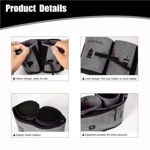 Luggage Travel Cup Holder, Portable Drink Caddy Bag Hold Two Coffee Mugs Free Your Hand for Drink Fits Roll on All Suitcase Handles Traveler Accessory Grey Purple for Men Women2