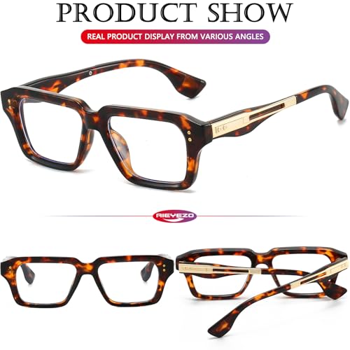 Image of AIEYEZO Fashion Square Blue Light Glasses for Men Women Retro Thick Frame Blue Light Blocking Computer Glasses