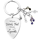 Cool Music Lovers Gift Keychain - Inspirational Quotes Where Words Fail Music Speaks Keychains for Men Women Gifts, Guitar Note Pendant Keyring for Musicians Teachers Friends Birthday Graduation