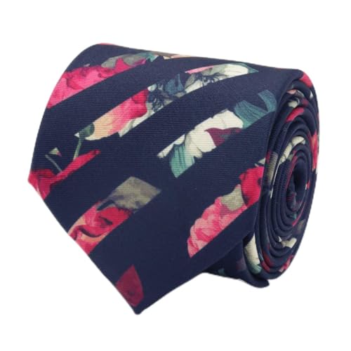 Cravate en soie pour homme motif floral bleu marine accessoire costume