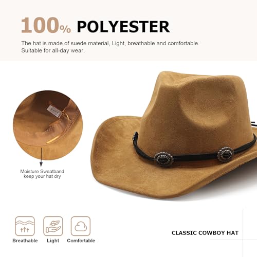 Image of LIDHAY Cowboy Hat for Women and Men Felt Wide Brim Suede Cowboy Cowgirl Hats Felt Cattleman Western Hats