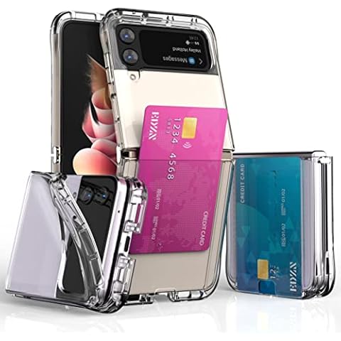 VVUPIC for Galaxy Z Flip 4 Case Cover Clear 1-Card Slot TPU Rugged Transparent Silicone Case Cover Z POP Hinge-Hook Cover
