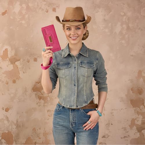 Image of Montana West X Wrangler Wallet for Women Ladies Female Card Cases & Money Organizers Wristlet with Wallet Large Clutch with Coin Purse Smooth Zipper and Rfid Lining