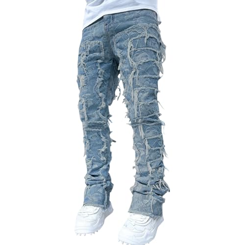 Y2K Clothing Men Stacked Jeans Slim Fit Stretch Y2K Hip Hop Streetwear Denim Pants Fashion Aesthetic Straight Leg Trousers