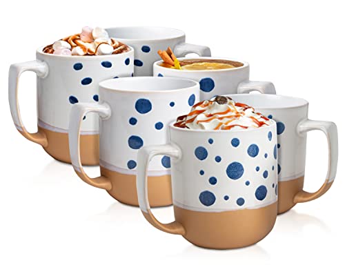 16 Oz Ceramic Rustic Mugs - Set Of 6 - Multicolor Farmhouse Mugs For Coffee, Tea & More - Dishwasher & Microwave Safe Novelty Mugs Made Of Chip-Free Ceramic - Farmhouse Kitchen Décor - Polka Dots #TOP5