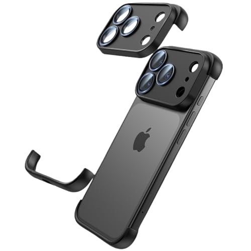 iPhone 17 Pro 用 軽量フレームレスケースで、フルコーナークッションドロップ保護、放熱、ホローバック、エッジスクリーン、レンズ保護が付いています, ブラック