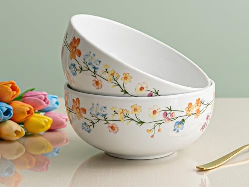 Image of Bodhi House 2-Piece Floral Vine Design | Porcelain Serving Bowl Set | Microwave & Dishwasher Safe | Elegant Tableware for Home Dining, Parties, Serving & Gifting Use