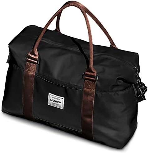 Travel Bag for Women Gym Bag Waterproof Weekender Carry on Bag Womens Mens Overnight Bags Duffle Bag Travel Tote Bags with Trolley Sleeve and Wet Pocket Black Brown X-Large