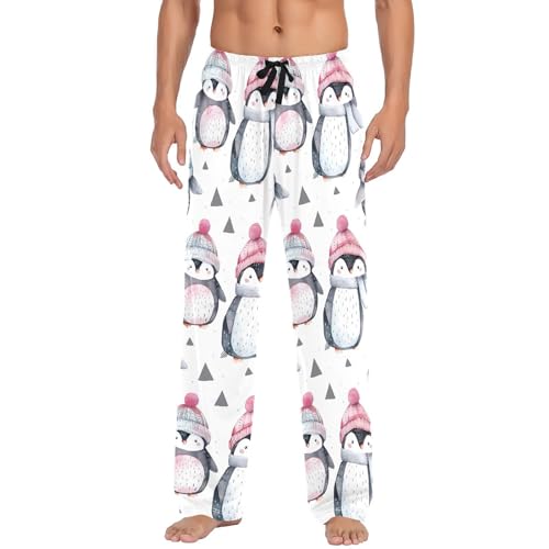 Penguin Wearing A Hat Men's Pajamas Pants Cotton Sleep Bottoms Pants Lounge Sleepwear - S2