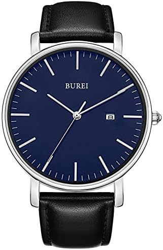 BUREI Classic Men Wrist Watch Ultra Thin Case Minimalist Analogue Dial with Date Japanese Quartz Movement