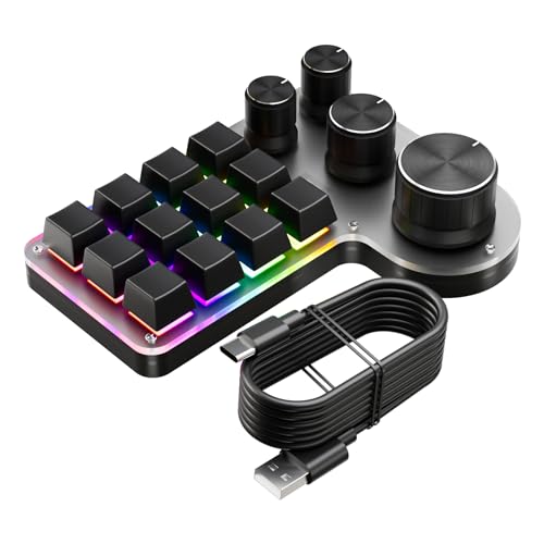 Clavier de programmation à 12 touches et 4 boutons rotatifs avec rétroéclairage RVB, Noir