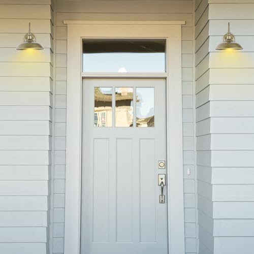 Image of Brass Outdoor Gooseneck Light, 10'' Diameter Gooseneck Barn Wall Sconce for Porch, Exterior Waterproof Farmhouse Light Fixture with Wall Mount, 2 Pack, LM2201-GL-2P
