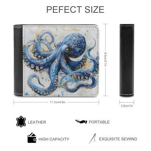 Blue Octopus PU Leather Wallet Bifold Wallet Coin Purse Money Clip Card Holder for Women Men2