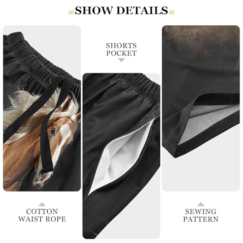 Brown Horse Black Pajama Shorts for Men Lounge Pants Sleep Lounge Short Mens Pajama Bottoms with Pockets, S-XXL4