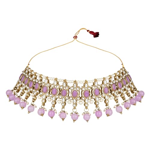 I Jewels Gold Plated Indian Wedding Bollywood Kundan Pearl Drop Choker Necklace Jewellery With Earrings & Maang Tikka Set For Women (K7276)3