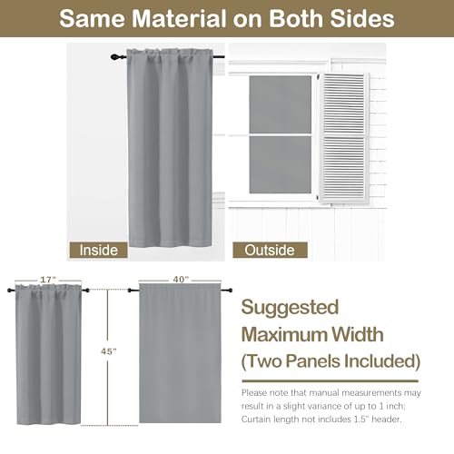 Image of Silver Grey Short Blackout Curtains for Bedroom 45 Inches Long 2 Panels, Solid Thermal Insulated Blackout Curtains, Energy Saving Soft Fabric Window Drapes, Dual Rod Pocket, 2x40Wx45L Inches