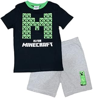 Minecraft Kids Boys Short & T-Shirt Pyjamas PJ Nightwear Set - Official | 2 Piece Short Pyjama Set, Minecraft Pyjamas for Boys (as8, age, 8_years, regular, 8-9 Years) Black