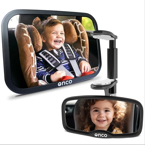 Image of Onco Baby Car Mirror Bundle - Rear & Forward Facing Mirrors, Double Award-Winning, 100% Shatterproof & Shakeproof, 360 Rotation, Wide Convex View, Newborn Essentials