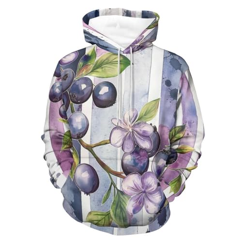 Sweat à Capuche Bleu Myrtille Rayures aquarellées pour Homme et Femme Taille S