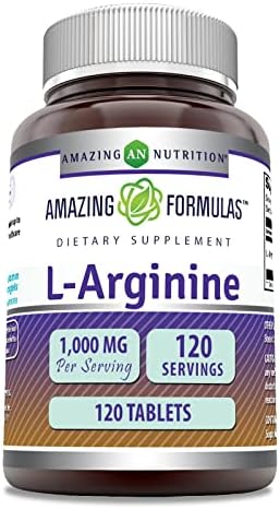 Amazing Formulas L-Arginine 1000mg 120 Tablets Supplement | Best Amino Acid Supplement for Women & Men | Non-GMO | Gluten Free | Made in USA