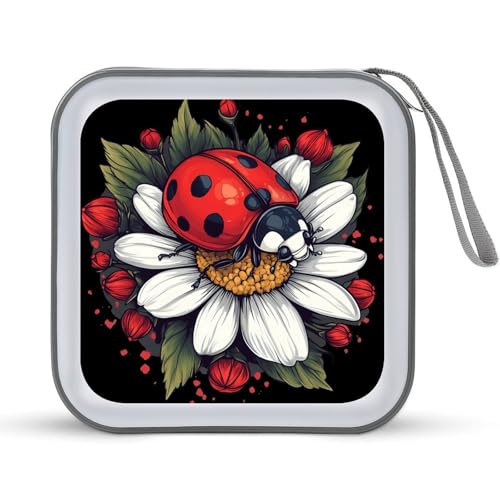 Daisy Flower with Ladybug Insect CD Case Plastic DVD Case Holder Wallet Disc Storage Organizer for Car Travel