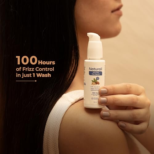 Image of Naturali Anti-Frizz Serum with Argan Oil, Quinoa & Hyaluronic Acid | 100 hours of frizz control | Leaves hair smooth with a glossy finish| Sulphate & Paraben Free Everyday Shampoo For Women & Men | 50ml
