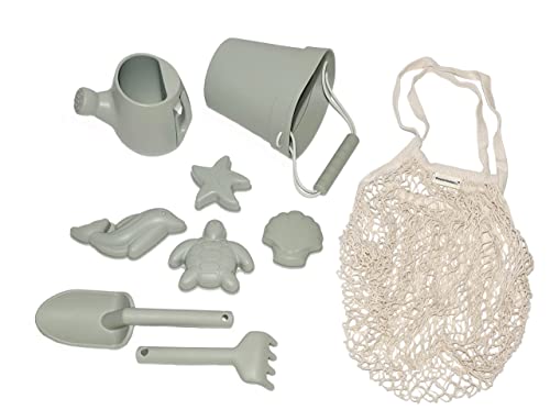 Image of BraveJusticeKidsCo. | Silicone Summer Beach Set XL | Toddler Sandbox Toys | + Beach Bag + Watering Can & Rake (Dusty Mint)