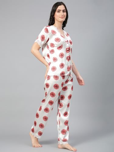 Image of KOTTY Women's Printed Satin Night Suit Shirt & Pyjama Set