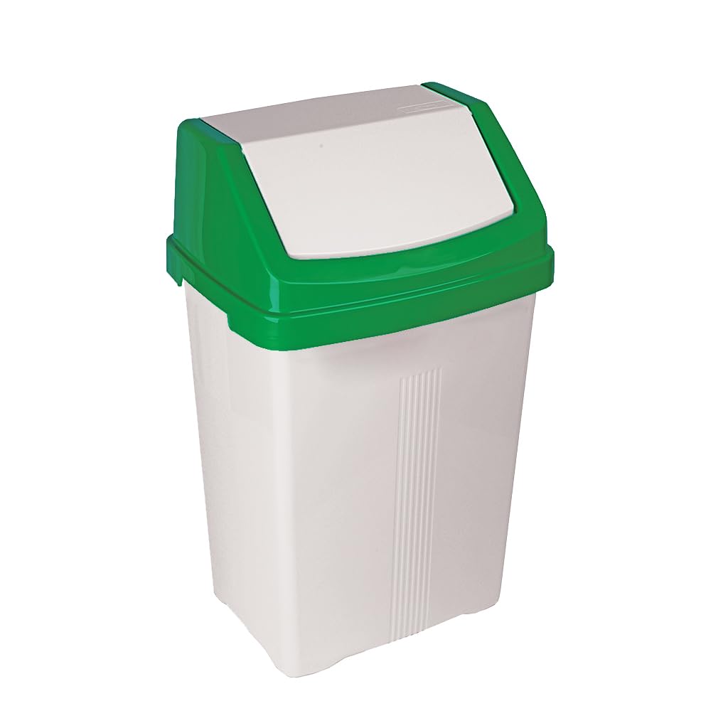 JMS we create smile 8L/25L/50L Litre Plastic Swing Lid Bin Waste Recycle Dustbins Rubbish Trash Refused Bins (Green & White Lid, 50 LITRE)