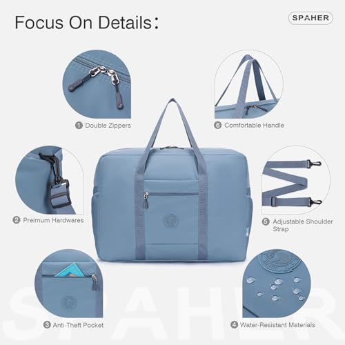 SPAHER Reisetasche Handgepäck Tasche 55x40x23 Lufthansa Wizzair Eurowings Leichte Reisetasche Groß Faltbare 50L wasserdichte Tasche Flugzeug Travel Duffle Bag Cabin Bag Weekender Damen Herren