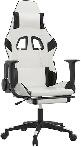 Miniatura 3 de Massage Gaming Chair with Footrest White&Black Faux Leather
