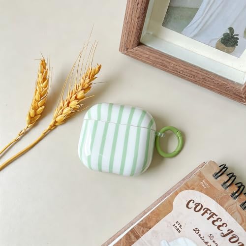 Image of MINSCOSE for AirPods 4 Case,Cute Striped Aesthetic Pattern Design with Girly Keychain Ring,Soft TPU Protective Shockproof Cover with Cleaner Kit for Girls Women for Airpods 4-Green