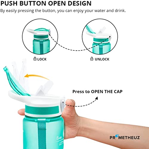 Image of Prometheuz Water Bottles with Times to Drink, 32 oz Water Bottle with Time Marker & Straw, Carry Strap, Leak-Proof & BPA-Free, Help You with Daily Water Intake for Gym, Camping, Outdoor Sports Mint